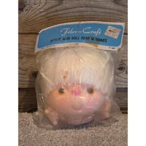 VTG FIBRE-CRAFT ACRYLIC HAIR DOLL HEAD w/ HANDS 4 1/4" - No. # 7572/01 - SEALED
